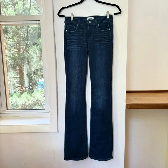New Paige Manhattan Boot Cut High Rise Flare Jeans Dark Wash Denim Blue Sz 25 - Picture 6 of 16